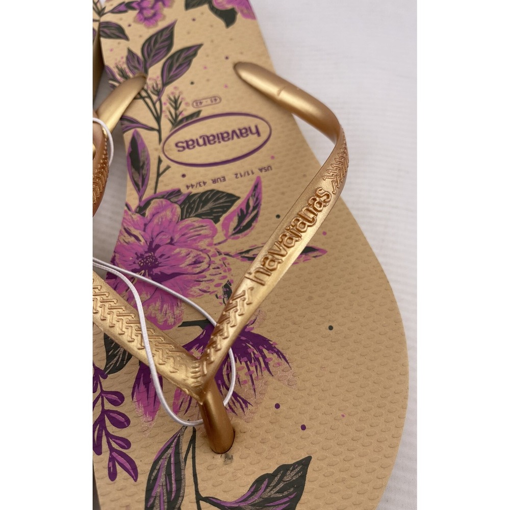 HAVAIANAS Beige Gold Floral SANDALS FLIP FLOPS WOMEN SIZE‎ 11/12 - Picture 2 of 6